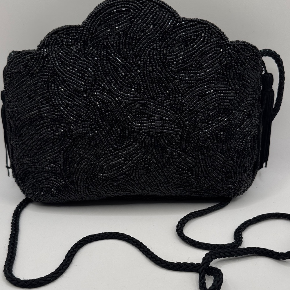 Black Beaded Evening Clutch Bag
